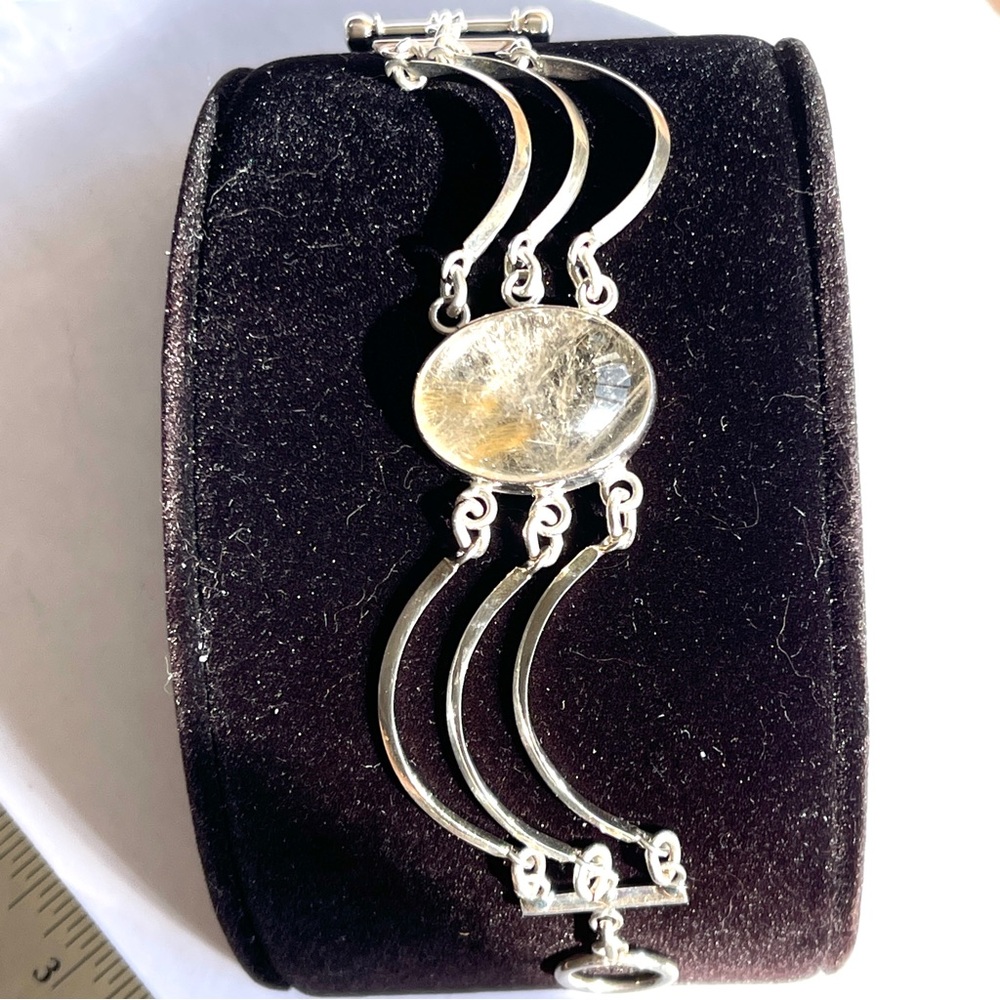Vintage Rutile Quartz Three Band Sterling Silver Bracelet